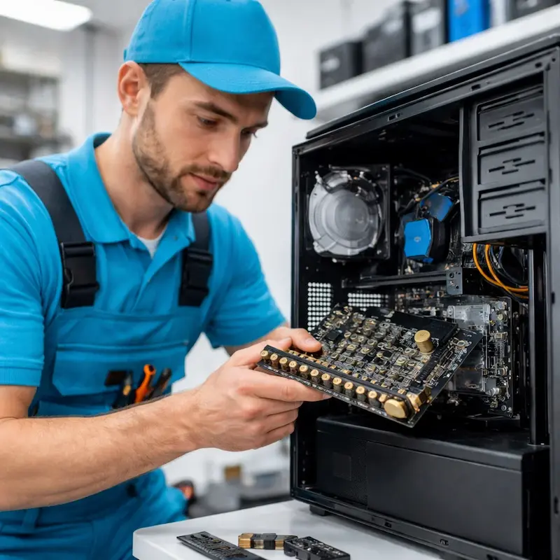 Мастер устанавливает звуковую карту на ПК в Ставрополе